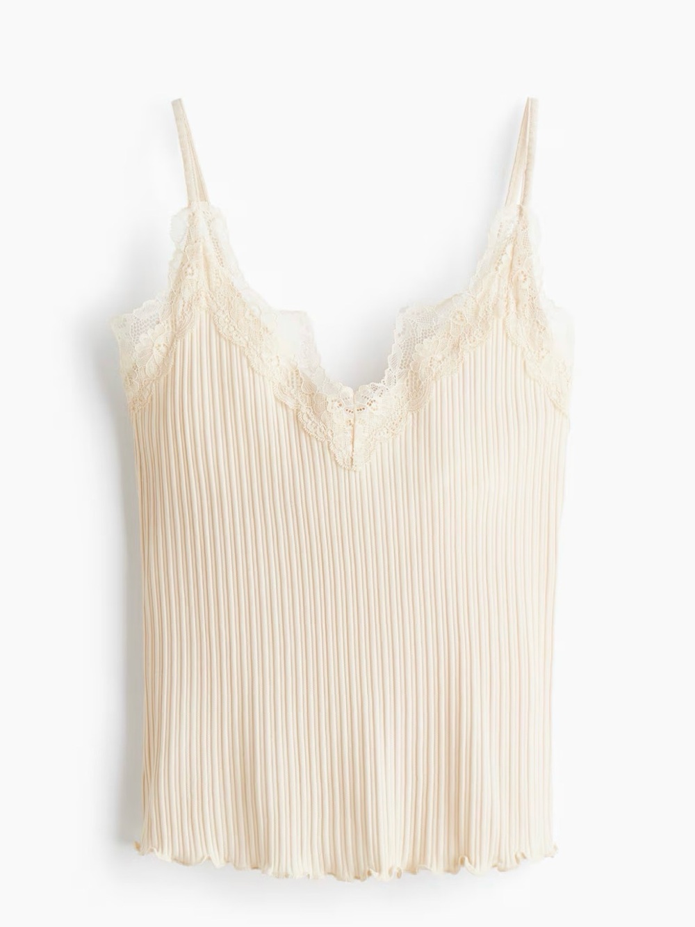 H&M Pleated Lace-Trim Cami in Cream